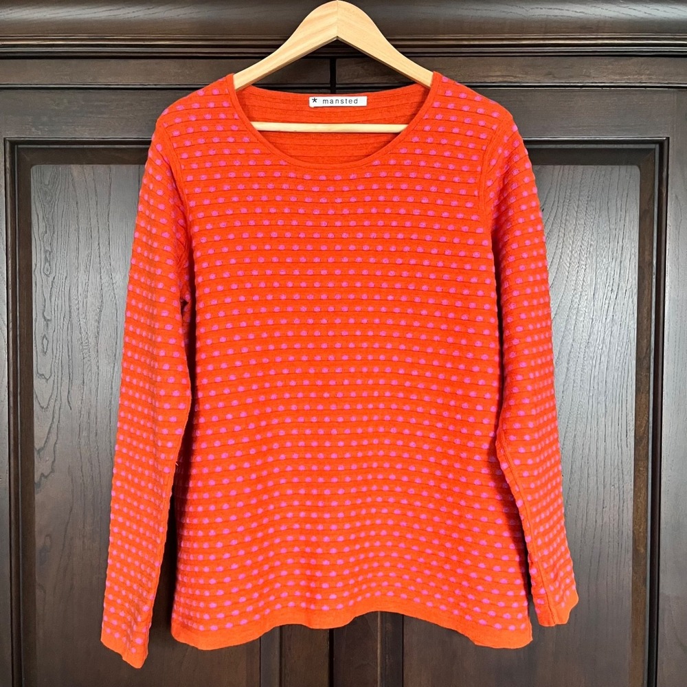 MANSTED Womens Shirt Lightweight Sweater Size L 100%‎ Eco Cotton Orange Pink